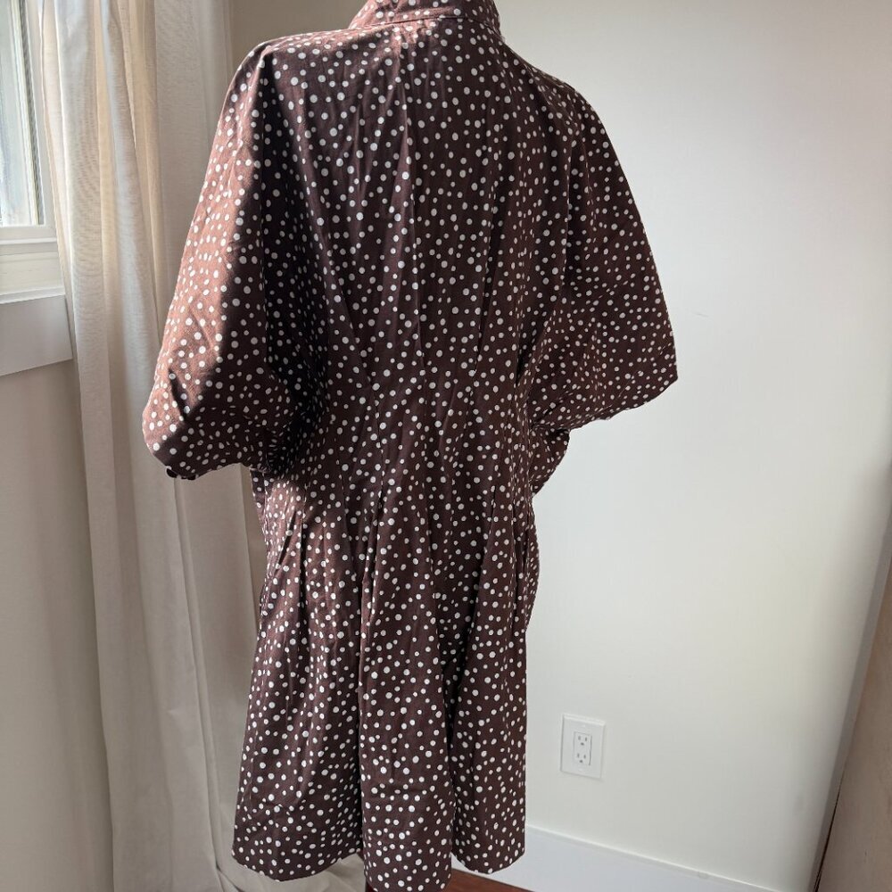 Anthropologie The Tobie Mini Shirt Dress Tie Neck Edition in brown polka dot 2X - Picture 6 of 9